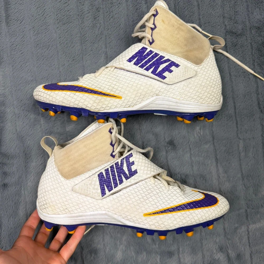 Nike Lunarbeast Pro TD Mens 14.5 White LSU Tigers Football Cleats Promo Sample